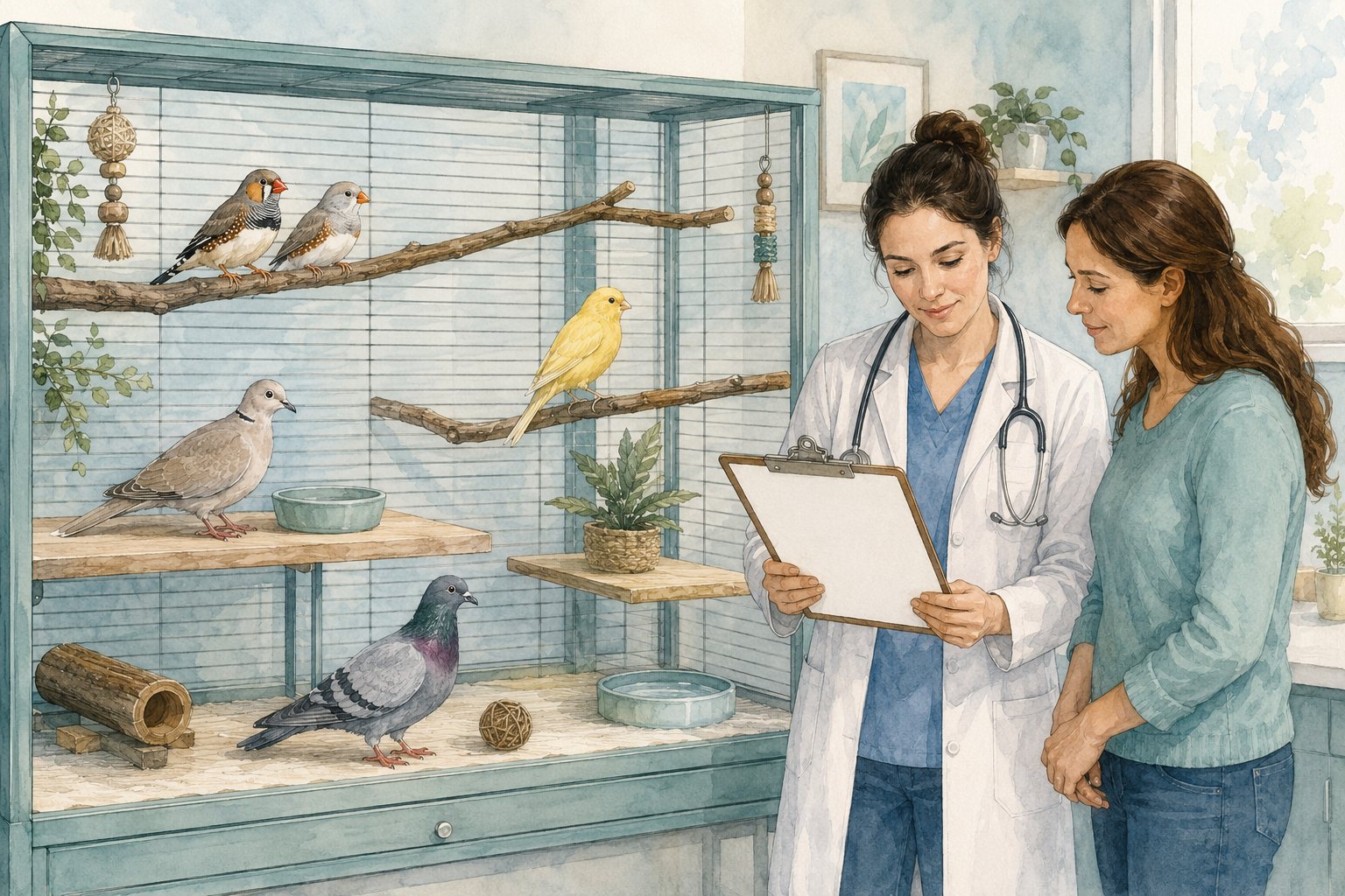 Finches, canary, dove and pigeon in species-appropriate flight housing