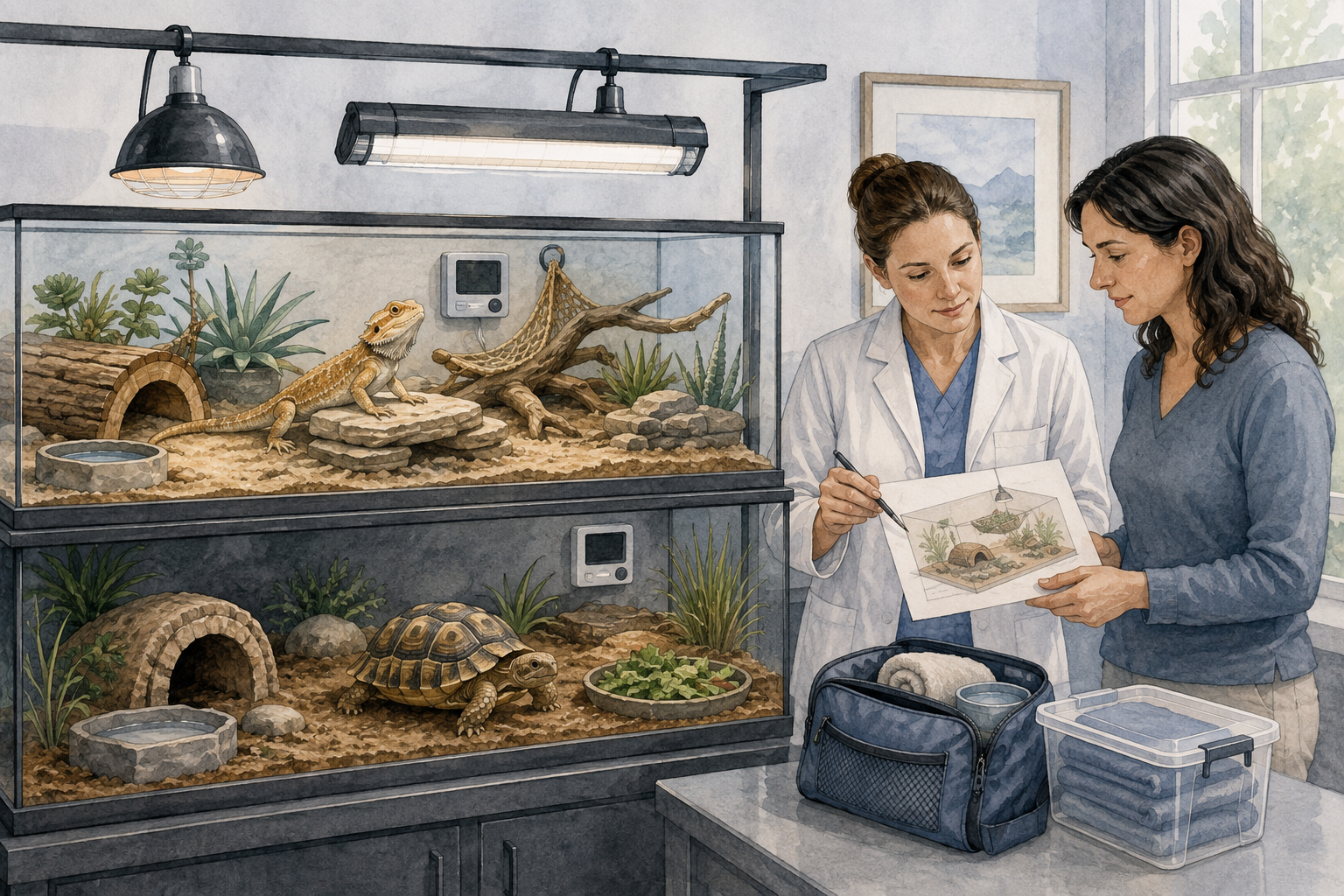 Original illustration introducing companion reptiles and habitat-based veterinary care